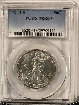 1943 S 50C Walking Liberty Half Dollar MS65+ PCGS - Image 1 of 2