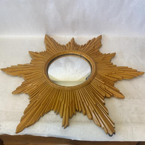 Vintage Turner Framed Wall Fashion Plate Mirror 4110 Sun Star Yellow Damaged Cover