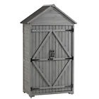 Outdoor Storage Cabinet, Garden Wood Tool Shed, Outside Wooden Shed - Grey
