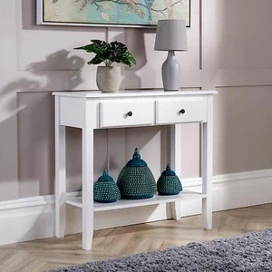 2 Drawer Console Table Hallway Entryway Side Desk Shelf Storage White Painted - Picture 1 of 9