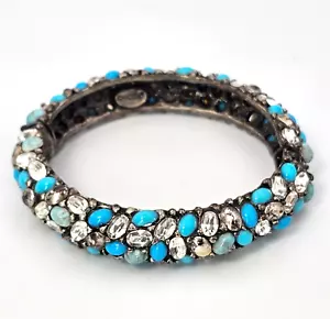 CHICO'S Women's Hinge Bangle Bracelet Rhinestone & Stone Aqua and Silver Tones - Picture 1 of 10