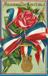 Postal antigua del Día de los Caídos GAR roja blanca azul c 1910 - Imagen 1 de 2