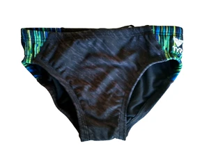 TYR Boys Swimsuit Size 26 Bottom Race Briefs Black with Green Side Stripe UPF 50 - Picture 1 of 4