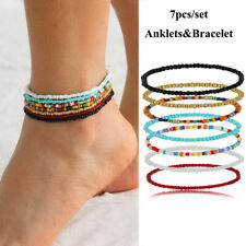 7pcs Boho Anklet Bracelet Multi Layer Beaded Women Chain Foot Beach Jewellery