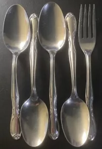 Superior Stainless USA CHAPEL HILL Flatware 4 Spoon 1 Fork MCM Set Lot 7" - Picture 1 of 4