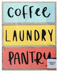 "Pantry, Laundry, Coffee" Hanging Set of 3 PC Sign Set 4" x 9.5" Wall Decor - Picture 1 of 4
