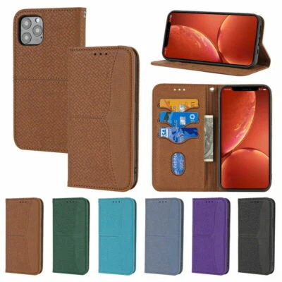 Flip Weave Leather Wallet Phone Case For iPhone 11 12 Mini 13 Pro - Image 1 of 4
