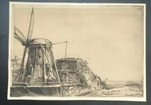 Rembrandt Etching of Landscape with Windmill 6.5” X 9” Send Offers - Picture 1 of 3