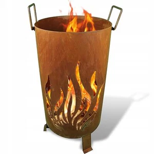 POZZO FUOCO GIARDINO GRIGLIA IN ACCIAIO CORTEN TRE GAMBE PER RAMO LEGNA DI SCARTO - Foto 1 di 6