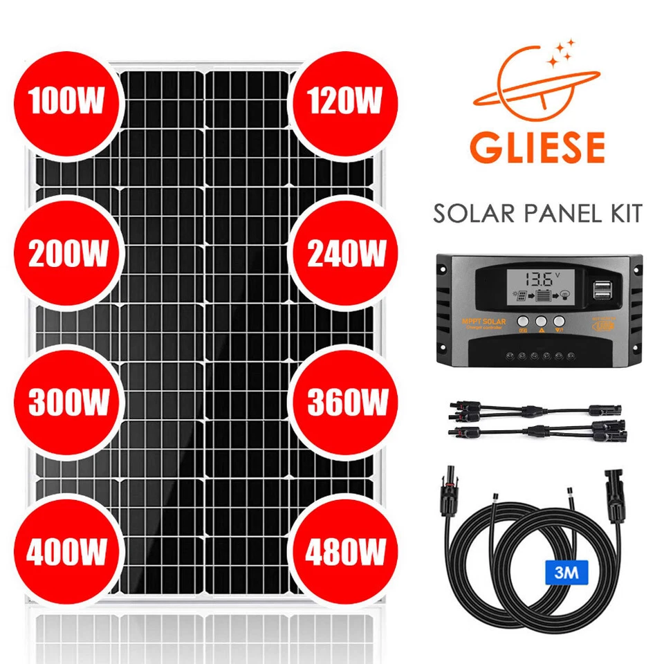 Gliese 100W 200W 300W 400W Solaranlage Komplettpaket Solarpanel 12V Solarmodul - Bild 1 von 4