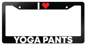 I Heart Yoga Pants Glossy Black Plastic License Plate Frame - Foto 1 di 1