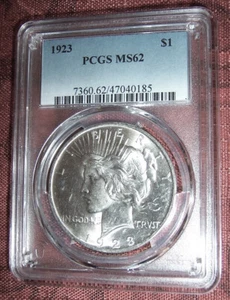 1923 Peace Silver $1 Dollar PCGS MS 62 (Lot 36) - Picture 1 of 5