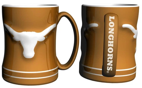 Texas Longhorns 15oz Sculpted Relief Coffee Mug [NEW] NCAA Tea Cup Hot Ceramic Cover