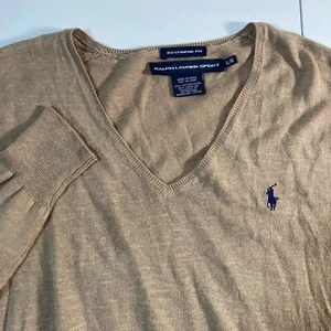 Ralph Lauren Sport Sweater Large V Neck Knit Boyfriend Fit Linen Blend Jumper - Picture 1 of 7