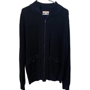 Toscano Firenze Knit Sweater Mens XL Blue Full Zip Wool Blend Stretch Pockets - Picture 1 of 7