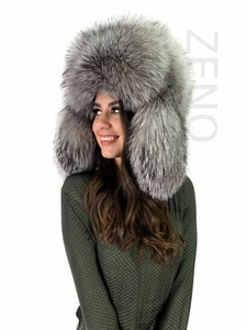 Frost Fox Fur Hat Fur Saga Furs Aviator Fur Hat Full Fur Hat Trapper Hat - Picture 1 of 8