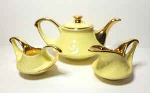 Juego de tetera amarilla Pearl China con detalles de oro de 22KT - Imagen 1 de 14