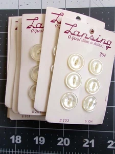 Set of 54 Vintage Lansing Pearly Buttons On 9 Original Cards Lot Matching White - Picture 1 of 4