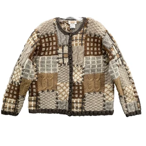 Talbots Handstrick Wolle Strickjacke Damen Medium Patchwork 70er Boho Landhaus Oma - Bild 1 von 9