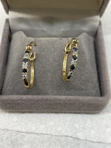 Silver, gold plated hoop earrings, blue stones - Picture 1 of 5