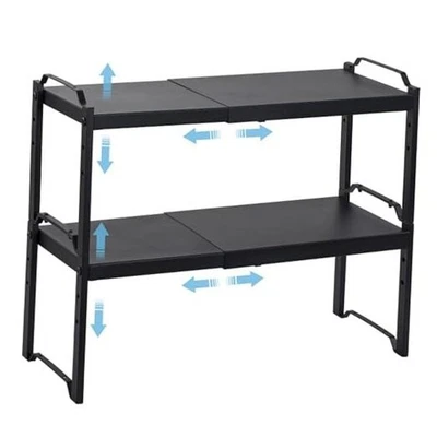 Paquete de 2 estantes de encimera de gabinete expandibles, paquete de 2: 12,6" - 20,5" L negro Foto 1 de 4