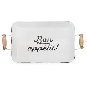 Enamelware Bon Appetit Tray (White); Distressed Farmhouse Style Metal Decorat... - Picture 1 of 8