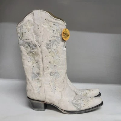 Bota Western Corral Blanca Bordada Floral Marrón Mujer Talla 11M Foto 1 de 4