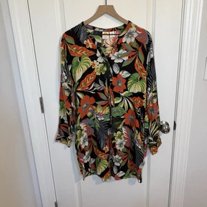 C&C California Anthropologie Linen Blend Tropical Vacation Dress Pockets Sz XL - Picture 1 of 7
