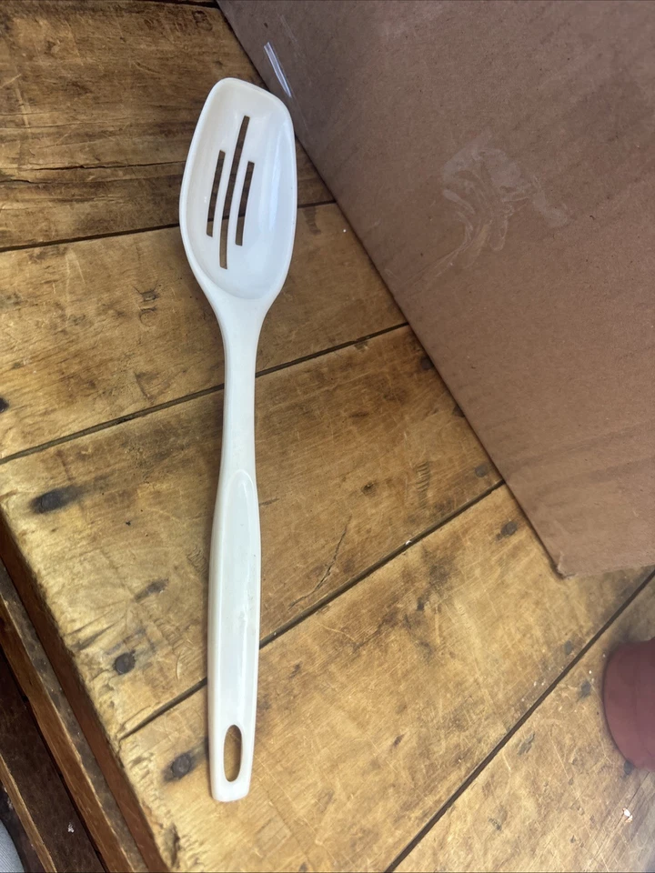 Foley Nylon Slotted Spoon Almond Beige Tan 11” Vintage Plastic - Image 1 of 4