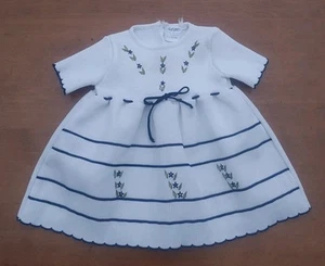 Vintage LIDO Baby/Doll Girls Dress White w Embroidered Navy Blue Daisy Flowers - Picture 1 of 6