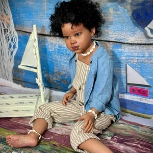 Black Skin 46" Unassembled Reborn Doll Painted Kits Curly Hair Toddler DIY Parts - Picture 1 of 5
