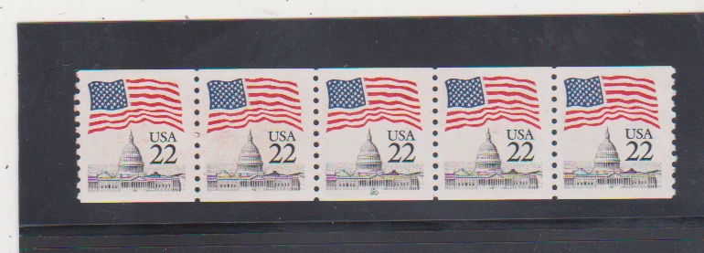 US Scott #2115 MNH 22c.  Flag over Capitol Strip of 5 Plate #20 - Image 1 of 1