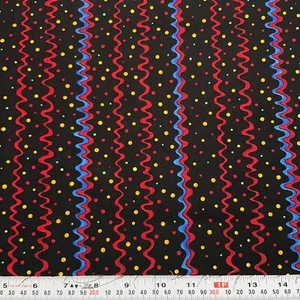 Hi-Jinx Wavy Stripes and Polka Dots on Black Cotton Fabric FAT QUARTER 18" x 22" - Picture 1 of 2