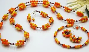 Vetro Gioielli XXL Argento Set Catena Bracciale Sulla Lunghezza Orecchini 4 Pz. - Foto 1 di 8