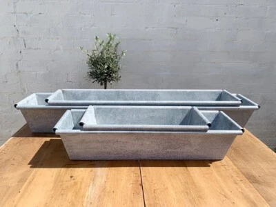 Long Zinc Trough Planter, Grey Metal Rectangle Plant Pot Window Box - 6 sizes - Image 1 of 2