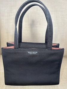 Kate Spade Mini Small Bag Black Nylon 8” X 6" X 3" Red Check Interior - Picture 1 of 8