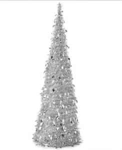 Holiday Lane Silver Shine Bright 71" Pop-up Tinsel Albero di Natale LED Illuminazione - Foto 1 di 1