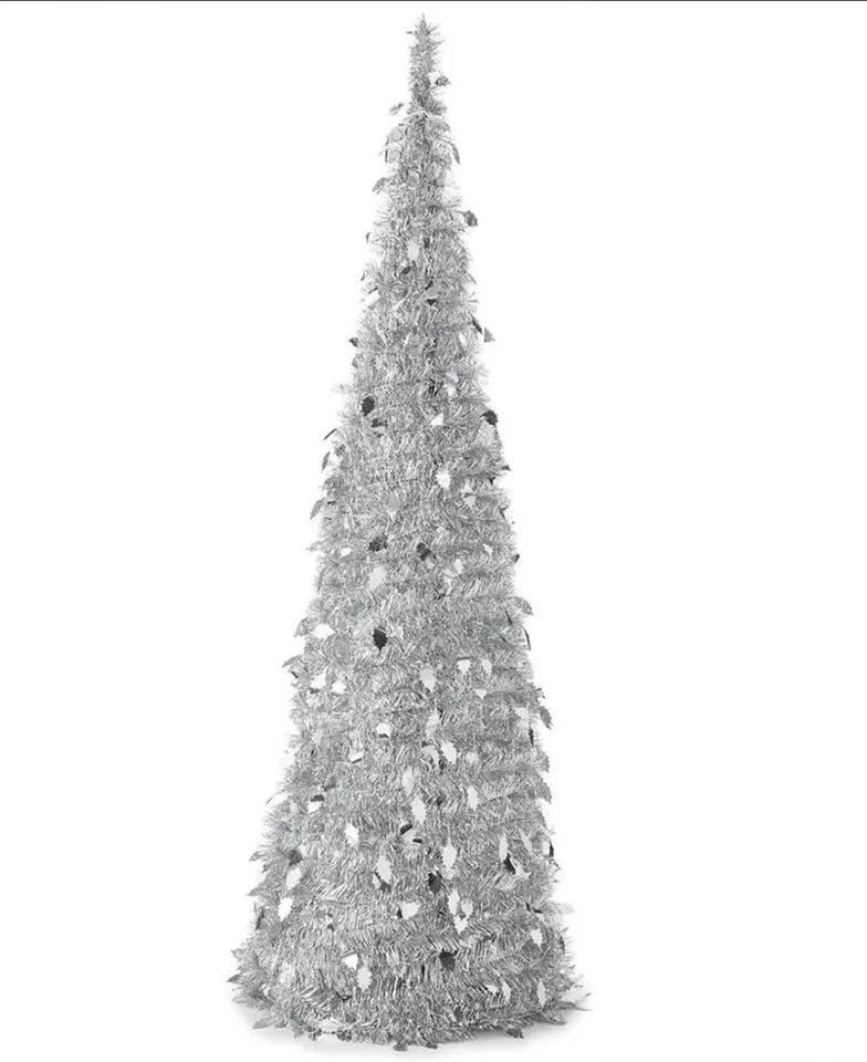 Holiday Lane Silver Shine Bright 71" Pop-up Tinsel Christmas Tree LED Light-up - Image 1 of 1
