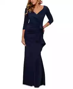 XSCAPE 298774 Womens Pleated Ruffled Gown Blue Navy size 4 - Picture 1 of 3