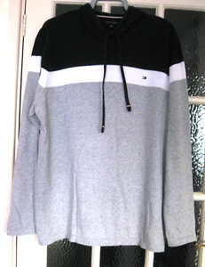 Tommy Hilfiger long sleeve hooded top grey white navy - size 2XL / 27ins p to p - Picture 1 of 7