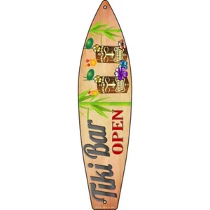 Letrero de tabla de surf de metal 17""x4,5"" placa puerta hogar garaje decoración de pared Tiki bar abierto - Imagen 1 de 1