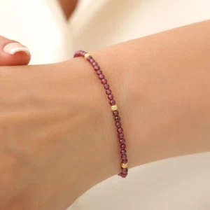 Natural Red Garnet Faceted Round 2-3MM Gemstone Beads Gold Filled Bracelet 6-8" - Picture 1 of 9