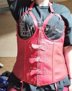 Red Corset Top Zipper Lace-up Lingerie Strappy Women's 4XL - Picture 1 of 3