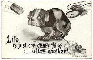 Life Is Just One Damn Thing After Another Dogs Vintage Postcard 1910 - Picture 1 of 2