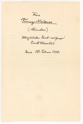 Ernst Haeckel Brief an Fanny (Franziska) Meixner - 18.2.1918 - Bild 1 von 2