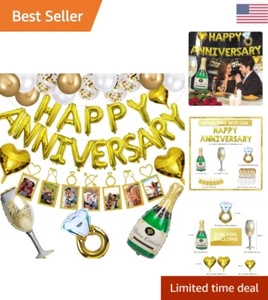 Anniversary Party Decorations - Balloons, Photo Banner & Backdrop - Gold Theme - Picture 1 of 10