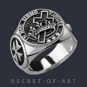 Tempelritter Ring Knights Templar 925 Silber Freimaurer Krone Kreuz Religiös - Bild 1 von 12