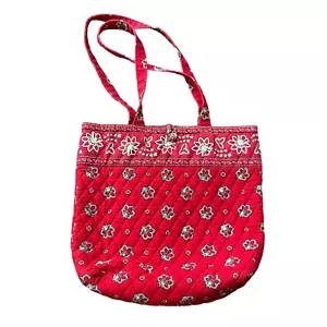 Vera Bradley Tote in Red Bandana Vintage 12.5x13.5” Shoulder Bag Purse - Picture 1 of 8