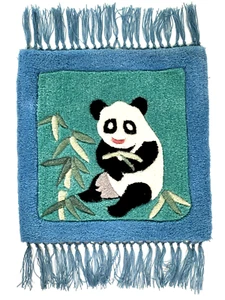 Panda Rug Handwoven Blue & Green Silk Carpet 20"x20" Eucalyptus with 5" Fringe - Picture 1 of 8