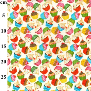 100 % Baumwollstoff - niedliche Cupcakes auf Creme - Handwerk Baumwolle Popeline Material Meter - Bild 1 von 5
